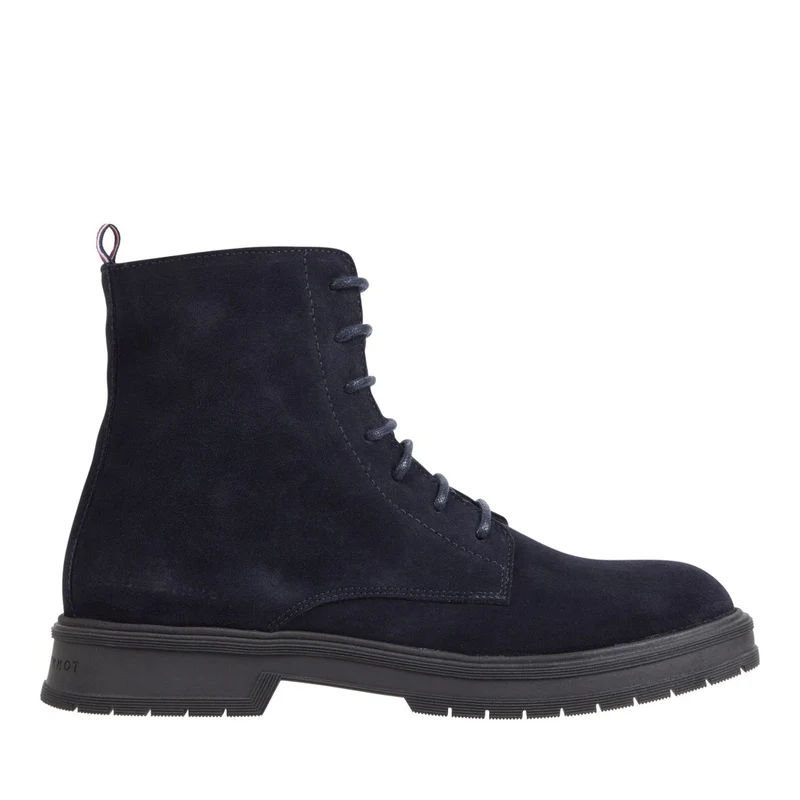 Tommy Hilfiger Blue Lace-Up Striped Pull Tab Suede Boots EU 44
