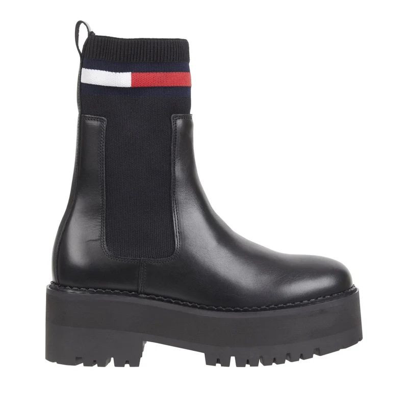 Tommy Jeans Black Chunky Flatform Ribbed Collar Chelsea Boots EU 38