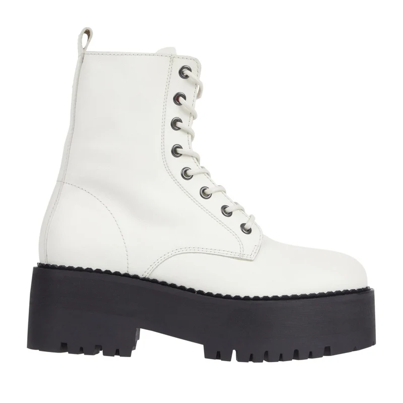 Tommy Jeans White Chunky Sole Lace-Up Side Zipper Leather Boots EU 37
