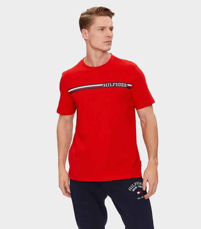 Tommy Hilfiger - Monotype Chest Stripe Tshirt Regular Fit Bright Red / L