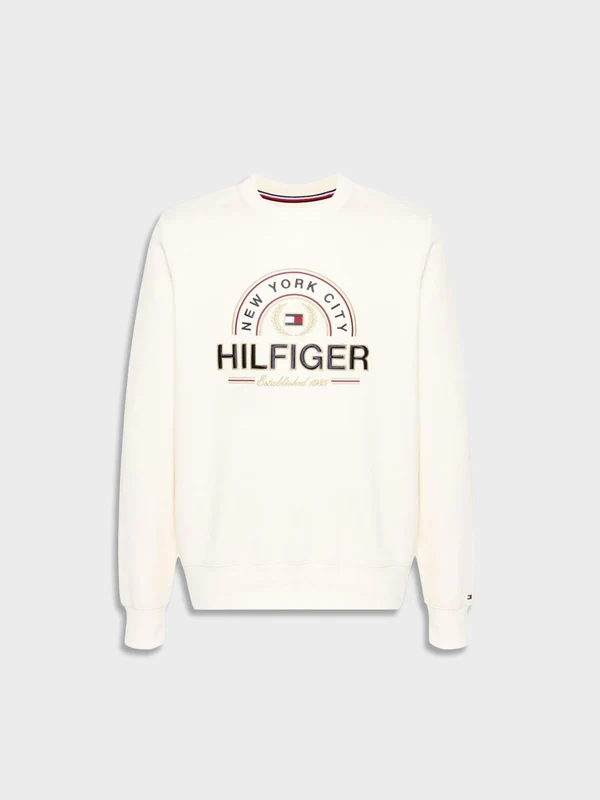 Tommy Hilfiger - Men's Icon Monotype Embroidered Crew Neck Sweatshirt Light Beige / L