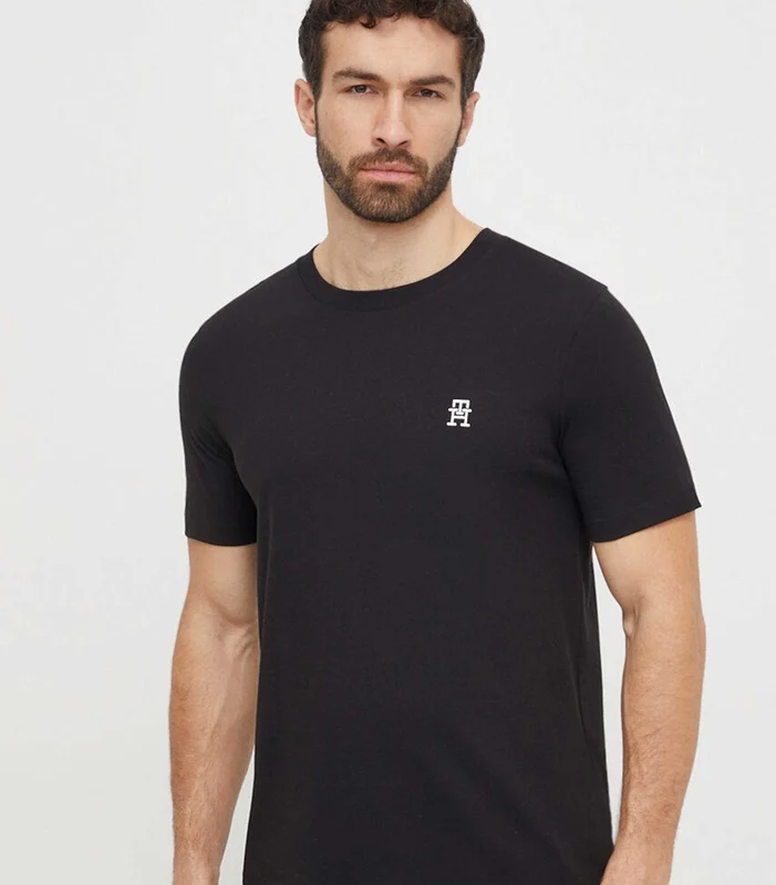 Tommy Hilfiger - Men's Monogram Embroidery Crew Neck T-Shirt Black 1 / M