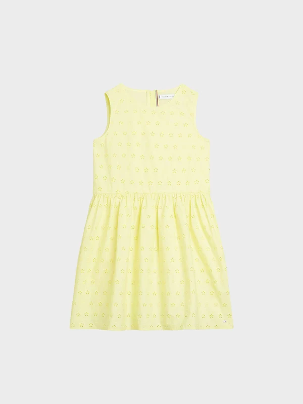 Tommy Hilfiger - Girls' Broderie Anglaise Monogram Dress Light Yellow / 14