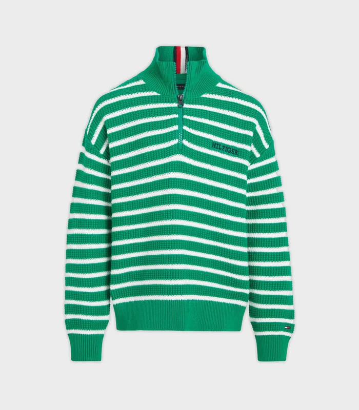 Tommy Hilfiger - Boys - Half Zip Breton Stripe Sweater Green / 4