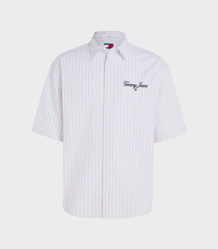 Tommy Hilfiger Jeans - Men's Stripe Relaxed Short Sleeve Shirt Blue Stripe / M