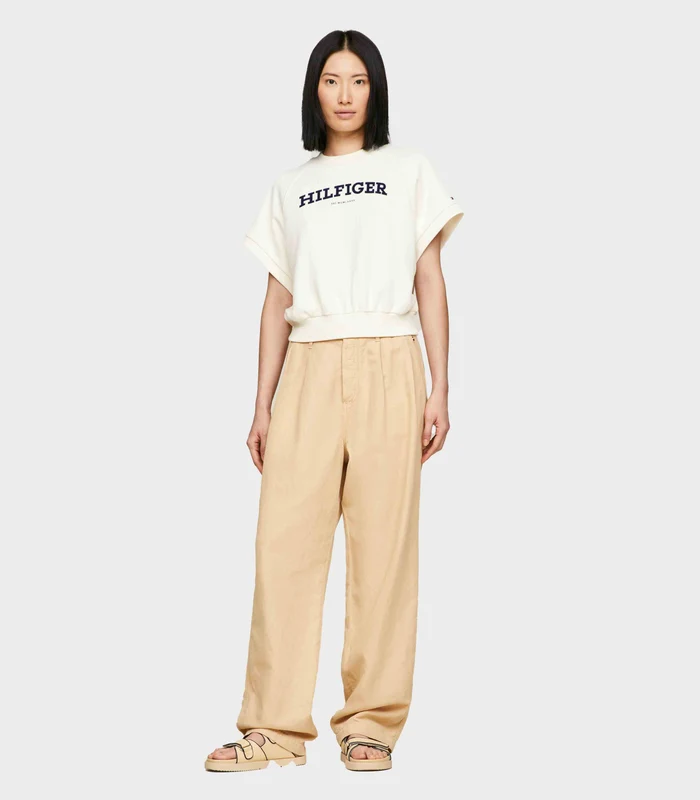 Tommy Hilfiger - Women's Monotype Batwing Flock Sweatshirt Light Beige / XL