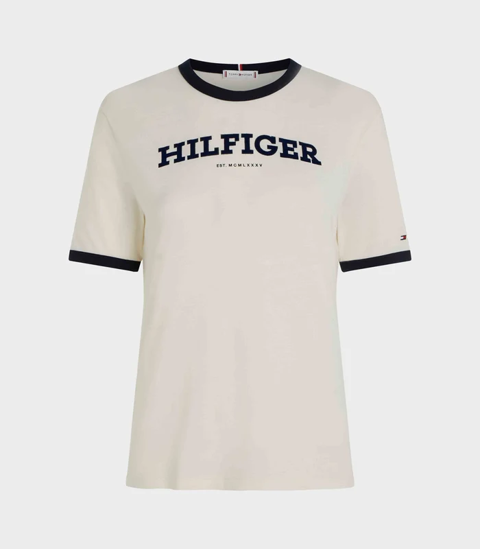 Tommy Hilfiger - Women's Monotype Flocked Logo Tshirt Light Beige / L