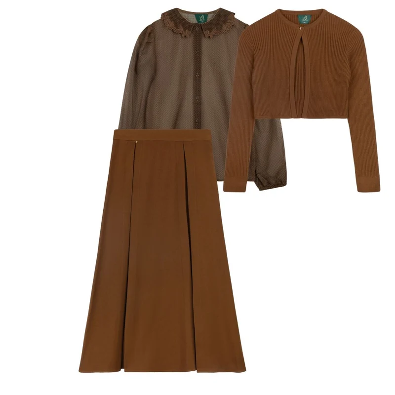 VARSITY 2.0 BROWN RIB KNIT CARDIGAN SET L / XXL / L