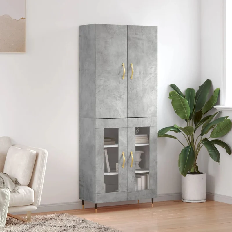 Kaappi betoninharmaa 69,5x34x180 cm tekninen puu