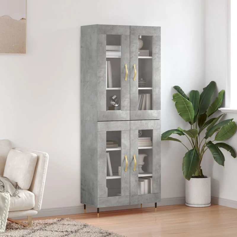 Kaappi betoninharmaa 69,5x34x180 cm tekninen puu
