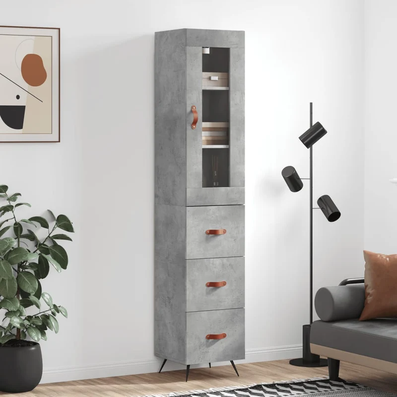 Kaappi betoninharmaa 34,5x34x180 cm tekninen puu