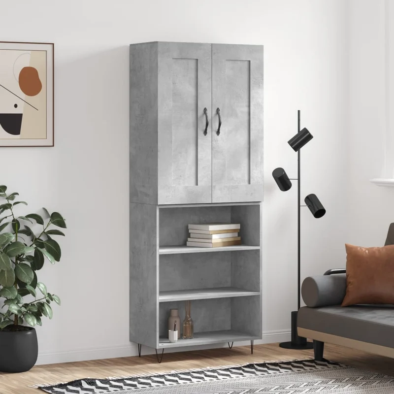 Kaappi betoninharmaa 69,5x34x180 cm tekninen puu