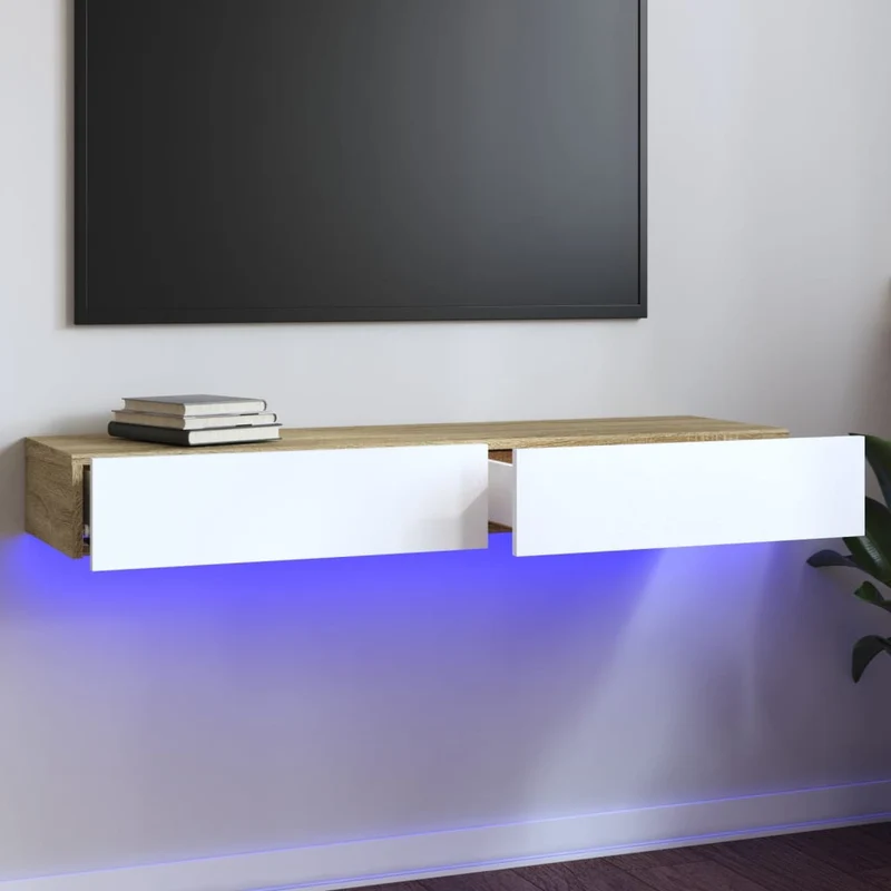 TV-taso LED-valoilla valkoinen ja Sonoma-tammi 120x35x15,5 cm