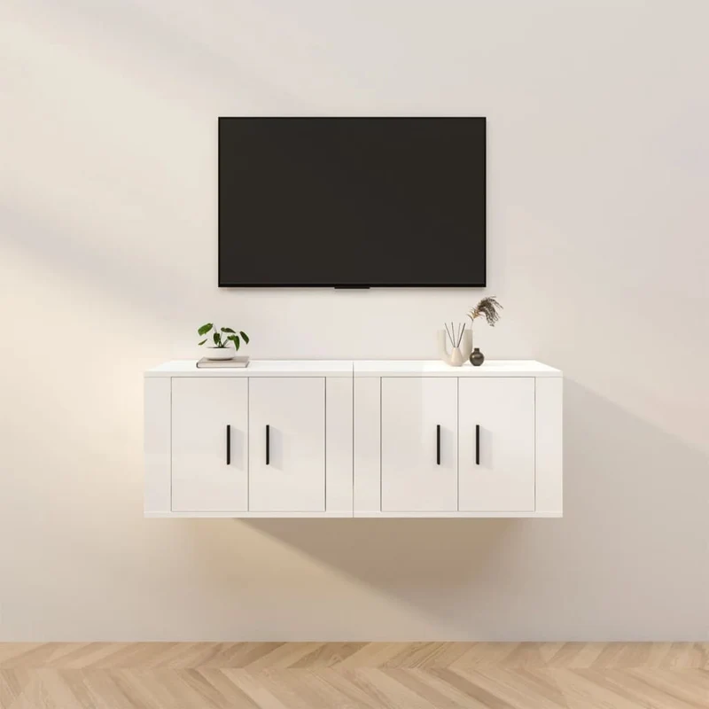 Seinäkiinnitettävät TV-kaapit 2kpl korkeakiilto 57x34,5x40 cm