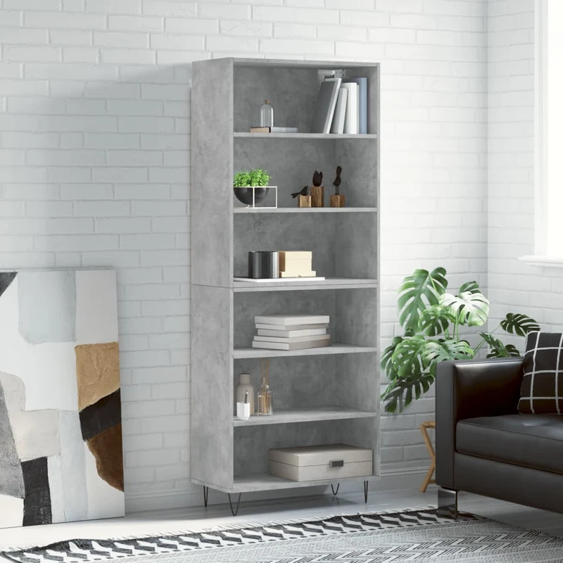 Kaappi betoninharmaa 69,5x32,5x180 cm tekninen puu