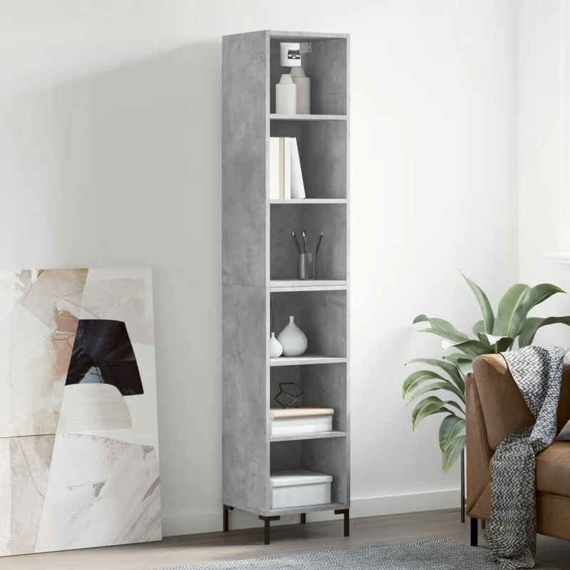 Kaappi betoninharmaa 34,5x32,5x180 cm tekninen puu