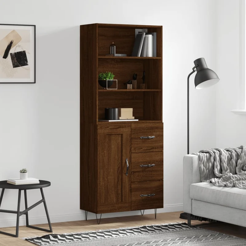 Kaappi ruskea tammi 69,5x34x180 cm tekninen puu