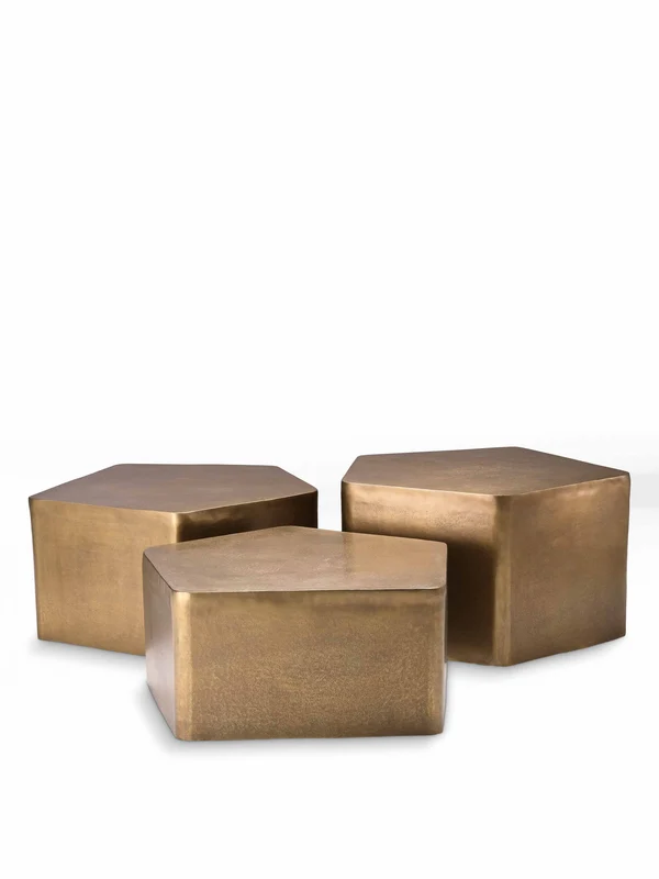 EICHHOLTZ - Coffee Table Veenazza Vintage Brass Finish Set Of 3 Multi Color