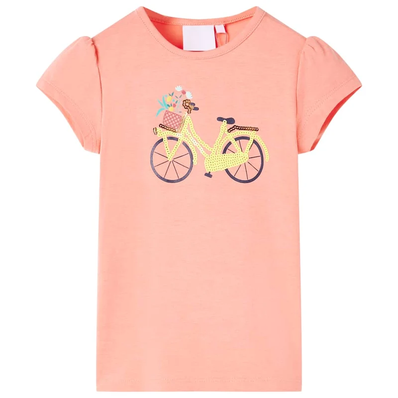 Kindershirt 104 neonkoraal fietsprint
