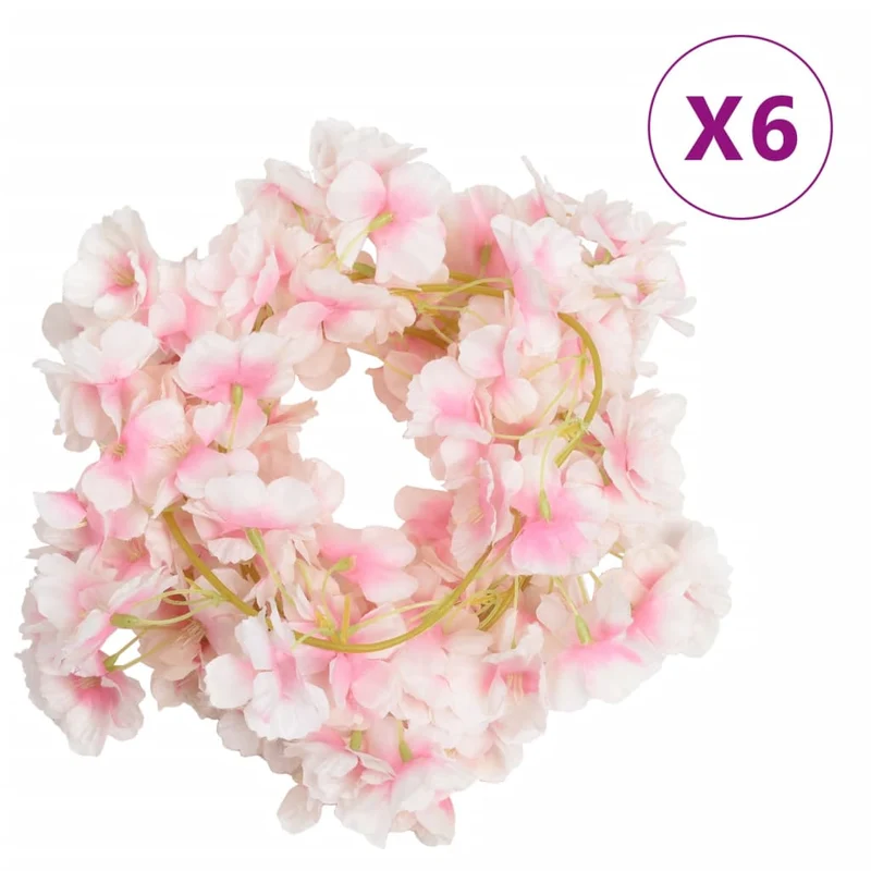 kukkaseppeleet 6 kpl vaalea pinkki 180 cm