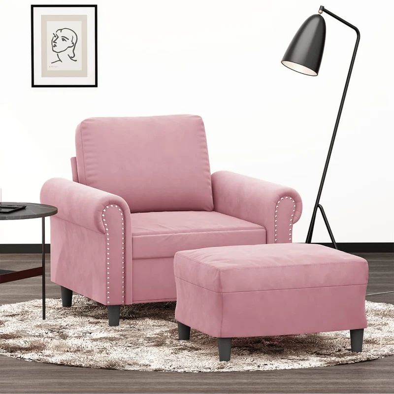 Fauteuil met voetenbank 92x77x80 cm fluweel roze
