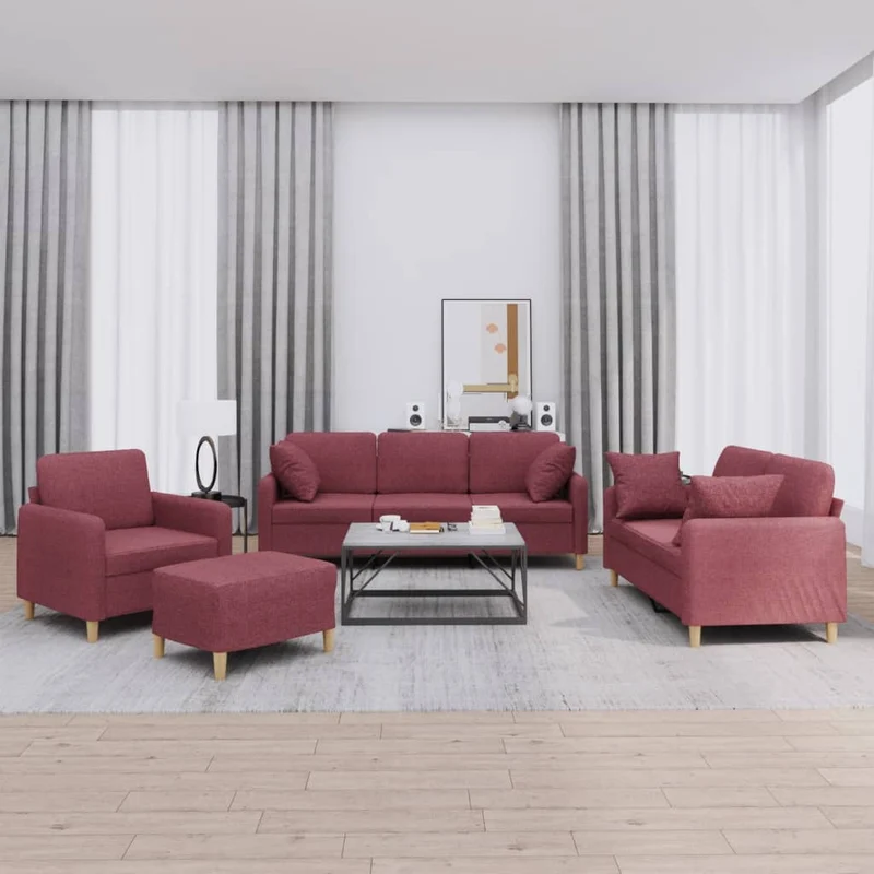 Loungeset 4-delig stof wijnrood