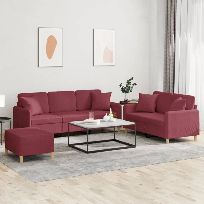 Loungeset 3-delig stof wijnrood