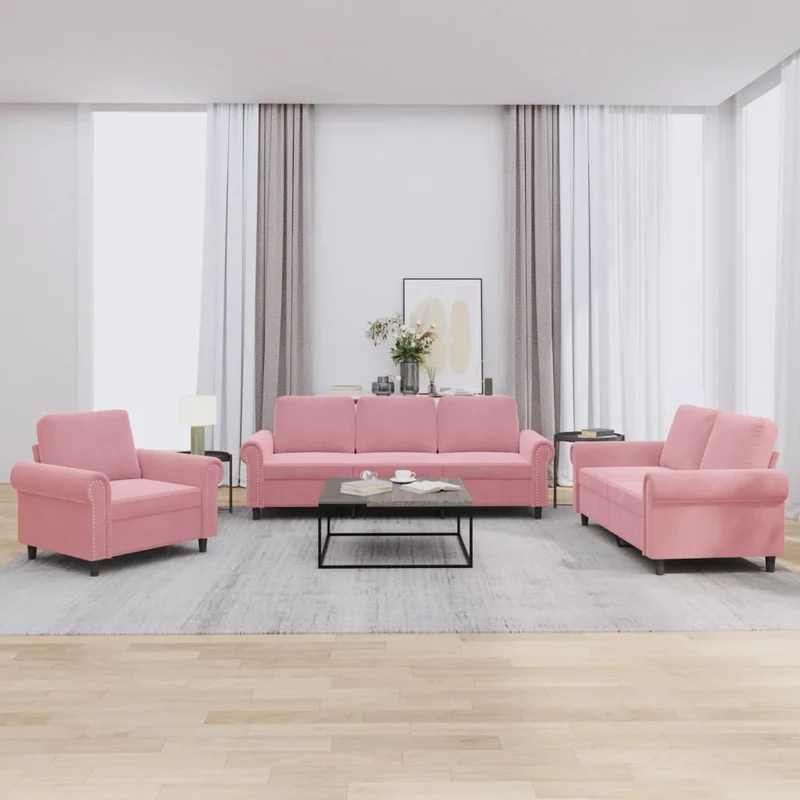 Loungeset 3-delig fluweel roze