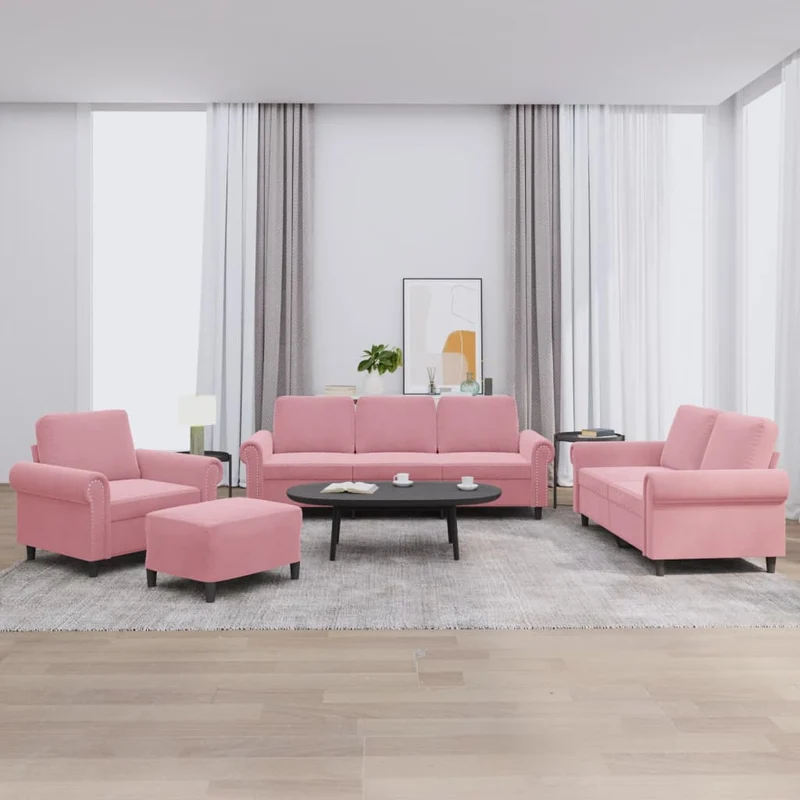 Loungeset 4-delig fluweel roze