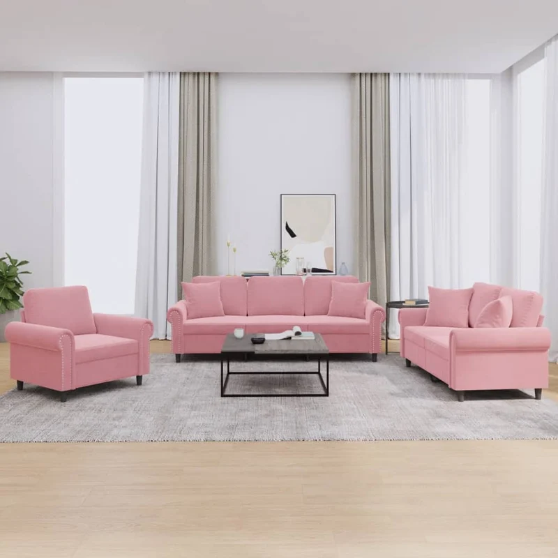 Loungeset 3-delig fluweel roze