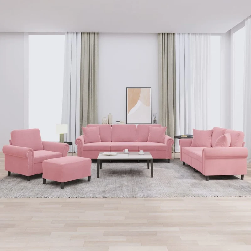 Loungeset 4-delig fluweel roze