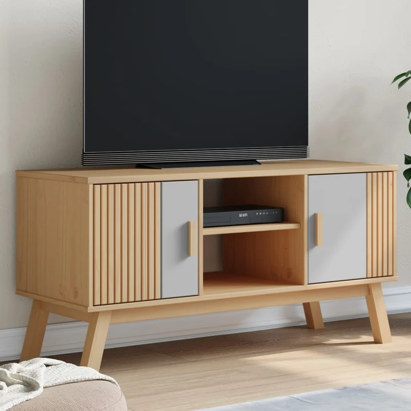 TV-taso OLDEN harmaa ja ruskea 114x43x57 cm täysi mänty
