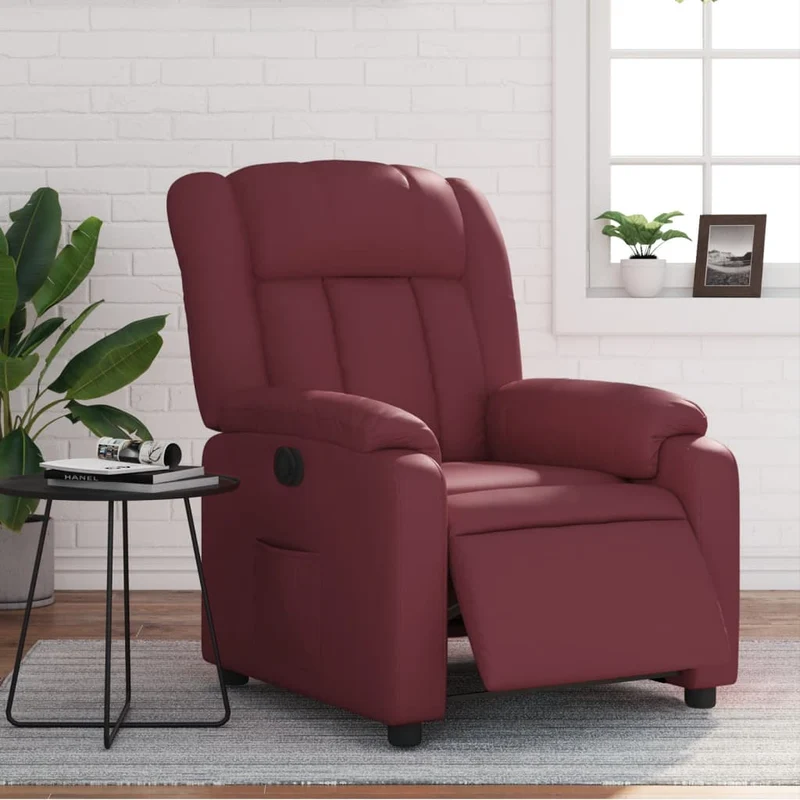 Fauteuil elektrisch verstelbaar kunstleer wijnrood