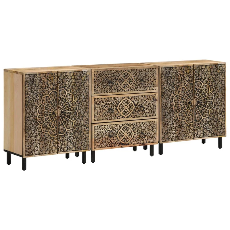 Bijzetkasten 3 st 60x33x75 cm massief mangohout
