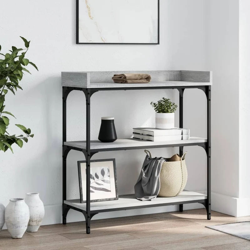 Konsolipöytä hyllyillä harmaa Sonoma 75x30x80 cm