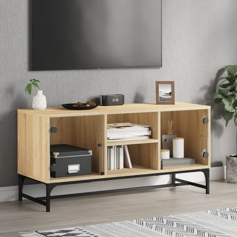 TV-taso lasiovilla Sonoma-tammi 102x37x50 cm