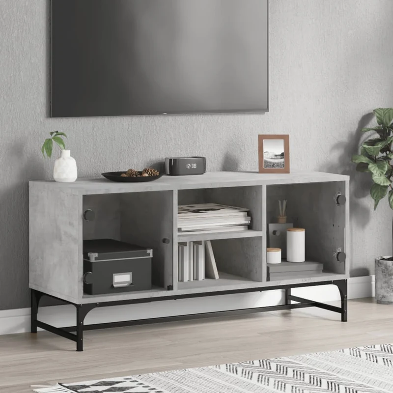 TV-taso lasiovilla betoninharmaa 102x37x50 cm