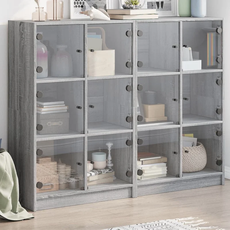 Boekenkast 136x37x109 cm grijs sonoma eiken met deuren