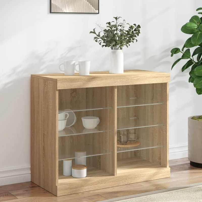 Senkki LED-valoilla Sonoma-tammi 81x37x67 cm