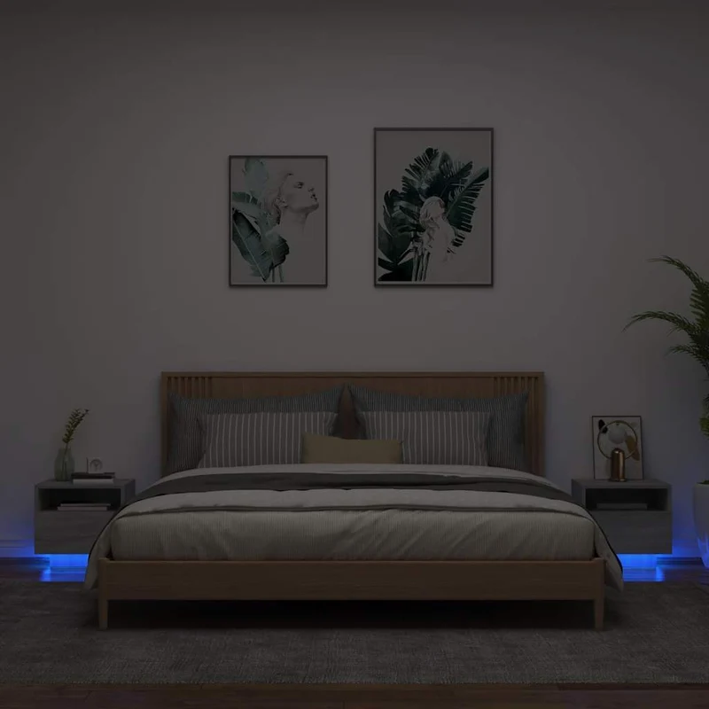 Yöpöytä LED-valoilla 2 kpl harmaa Sonoma 40x39x37 cm