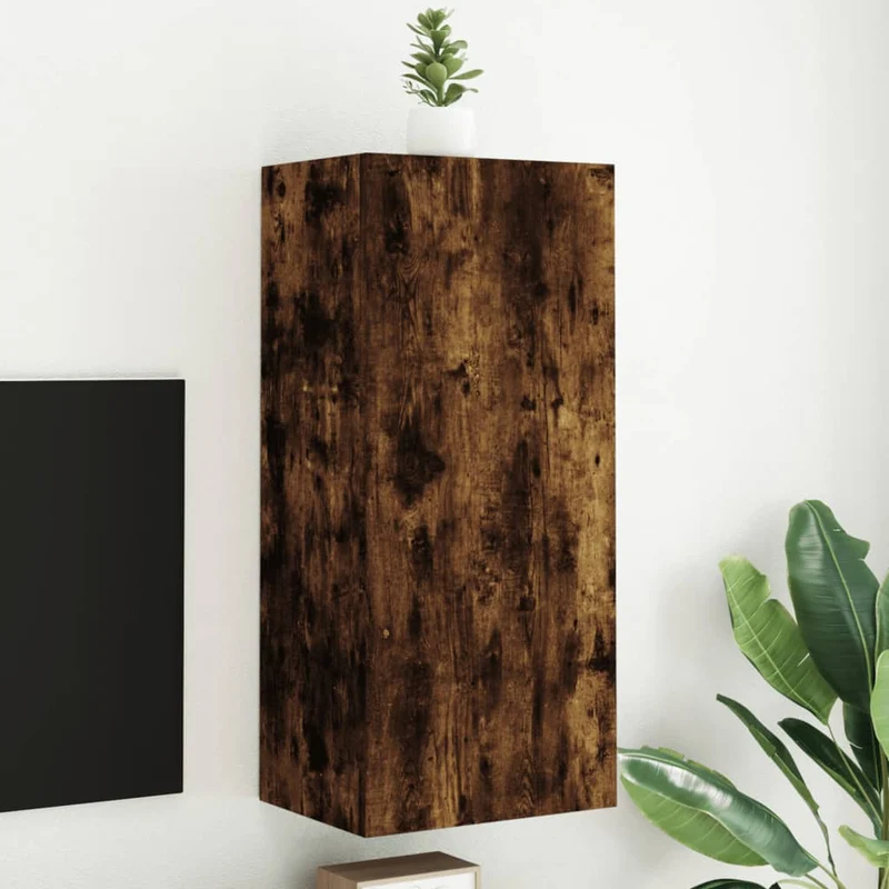 TV-seinäkaappi savutammi 40,5x30x90 cm tekninen puu