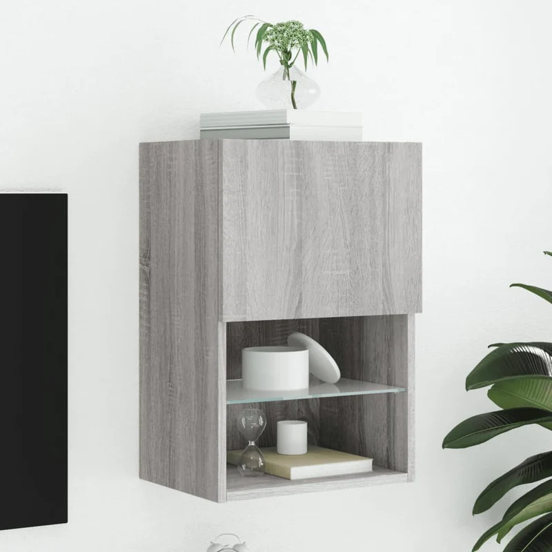 TV-taso LED-valoilla harmaa Sonoma 40,5x30x60 cm