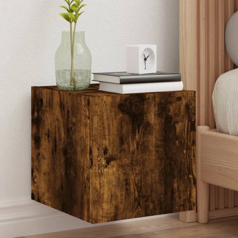 TV-seinäkaapit LED-valoilla 2 kpl savutammi 30,5x35x30 cm