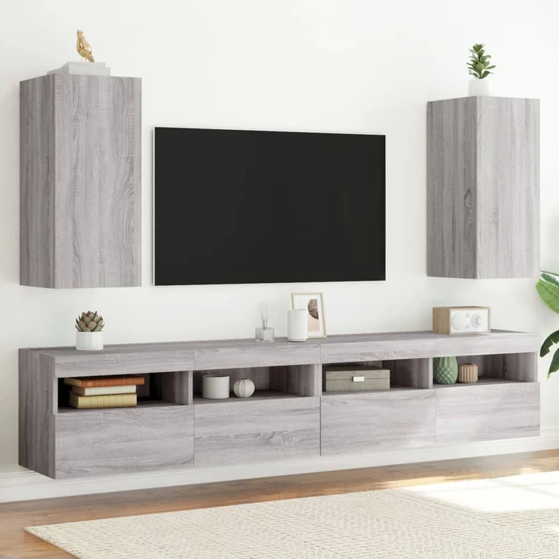 TV-seinäkaapit LED-valoilla 2 kpl harmaa Sonoma 30,5x35x70 cm