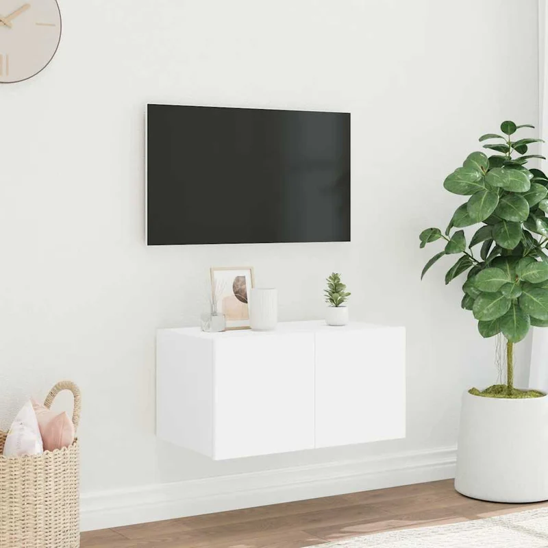 TV-seinäkaappi LED-valoilla valkoinen 60x35x31 cm