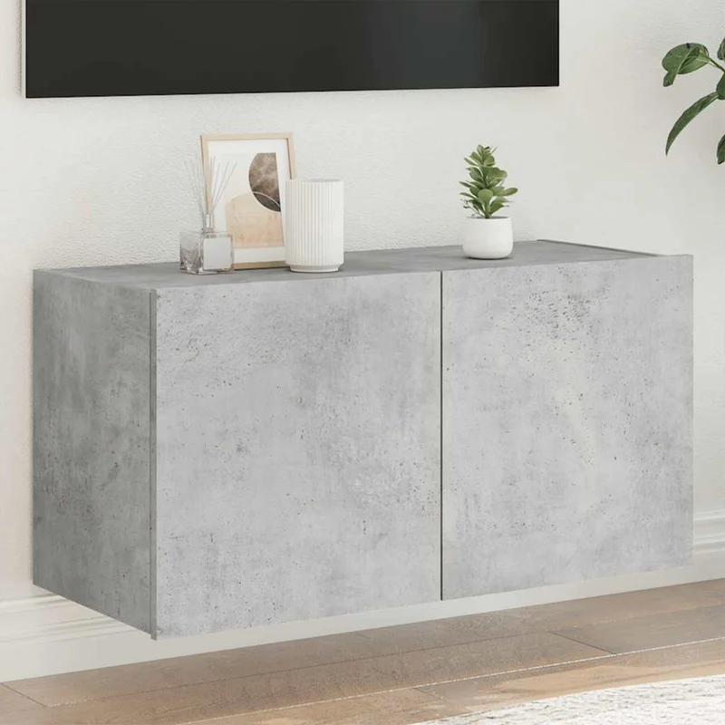 TV-seinäkaappi LED-valoilla betoninharmaa 80x35x41 cm