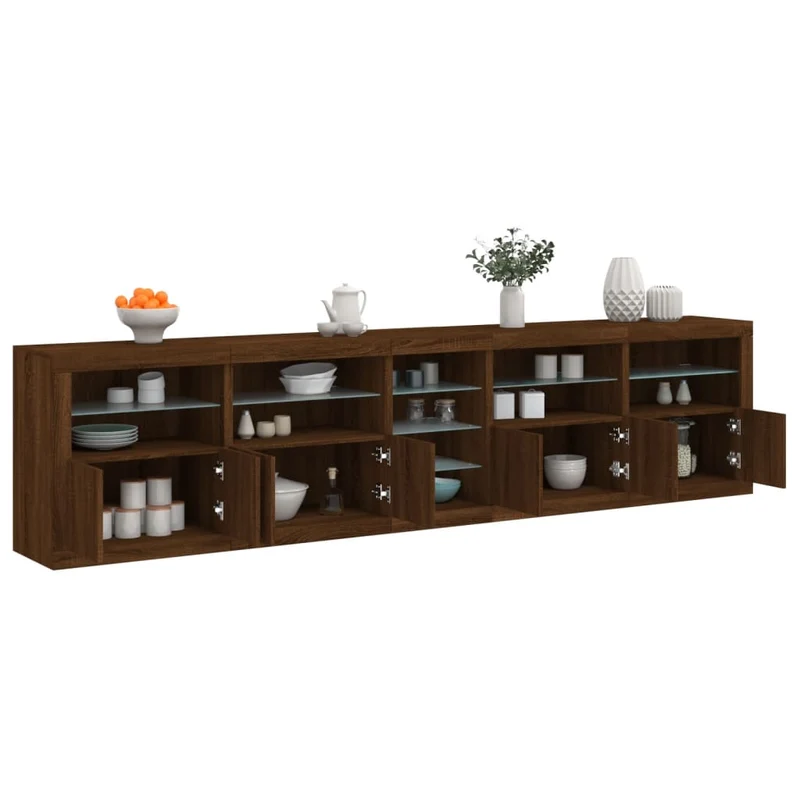 Senkki LED-valoilla ruskea tammi 283x37x67 cm