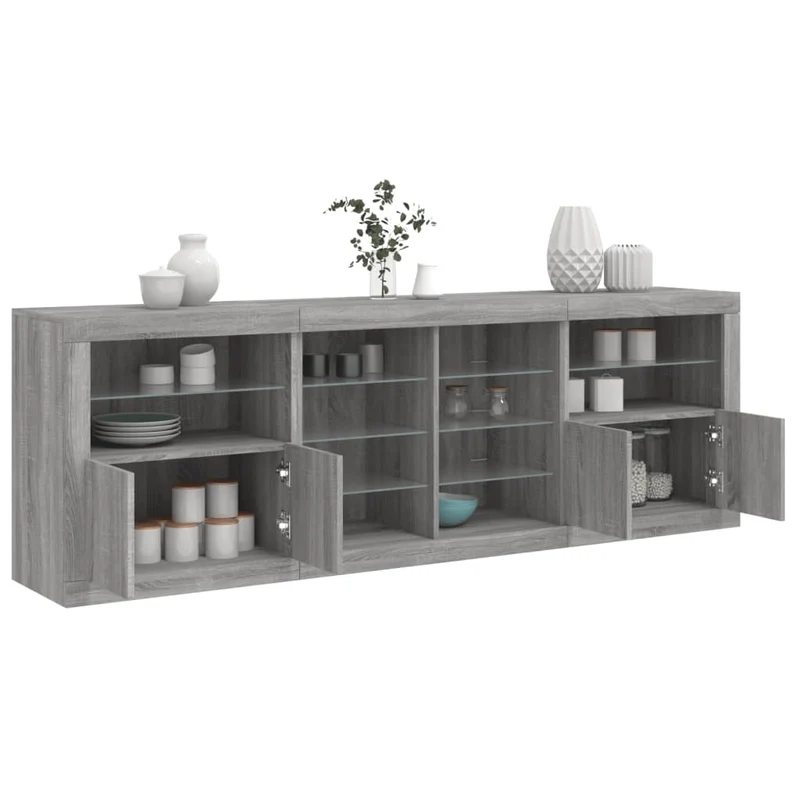 Senkki LED-valoilla harmaa Sonoma 202x37x67 cm