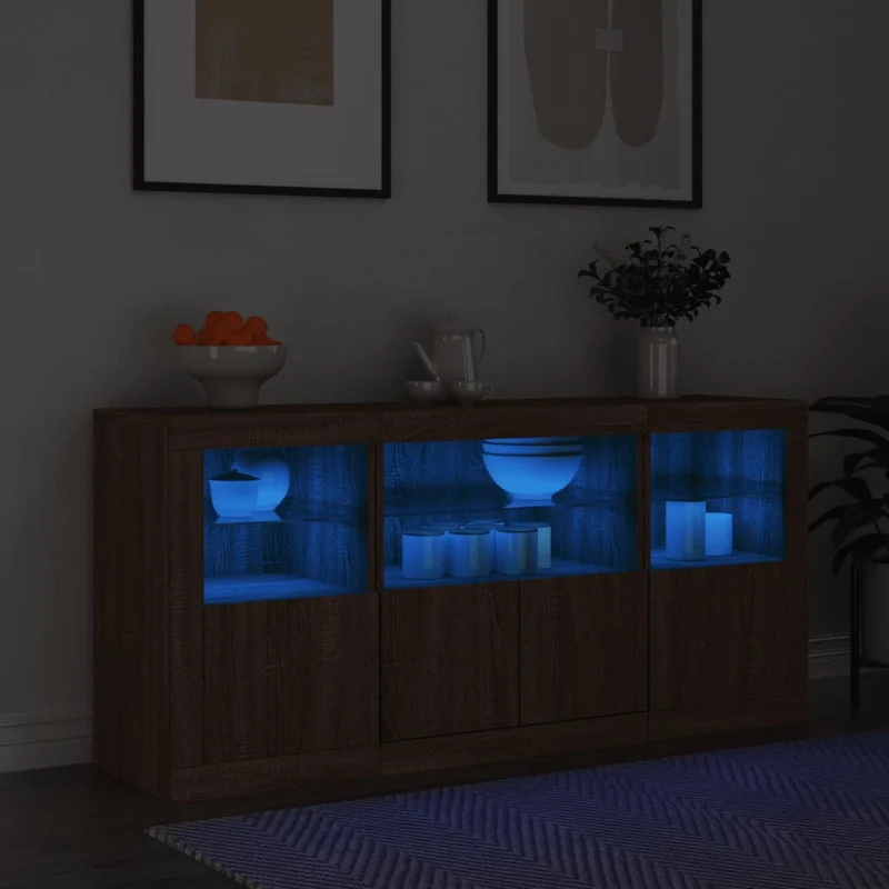 Senkki LED-valoilla ruskea tammi 142,5x37x67 cm