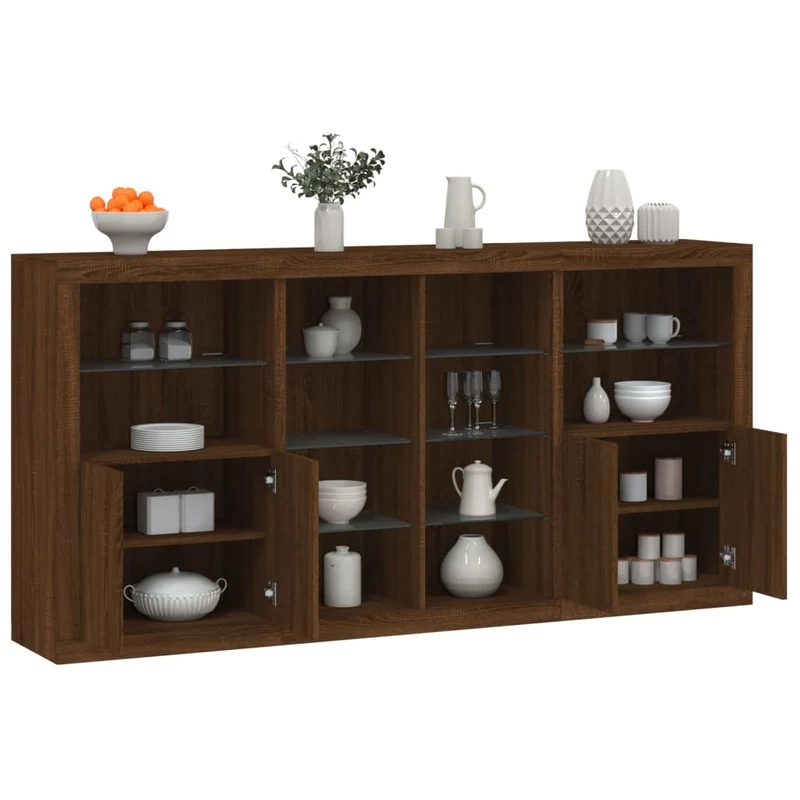 Senkki LED-valoilla ruskea tammi 202x37x100 cm